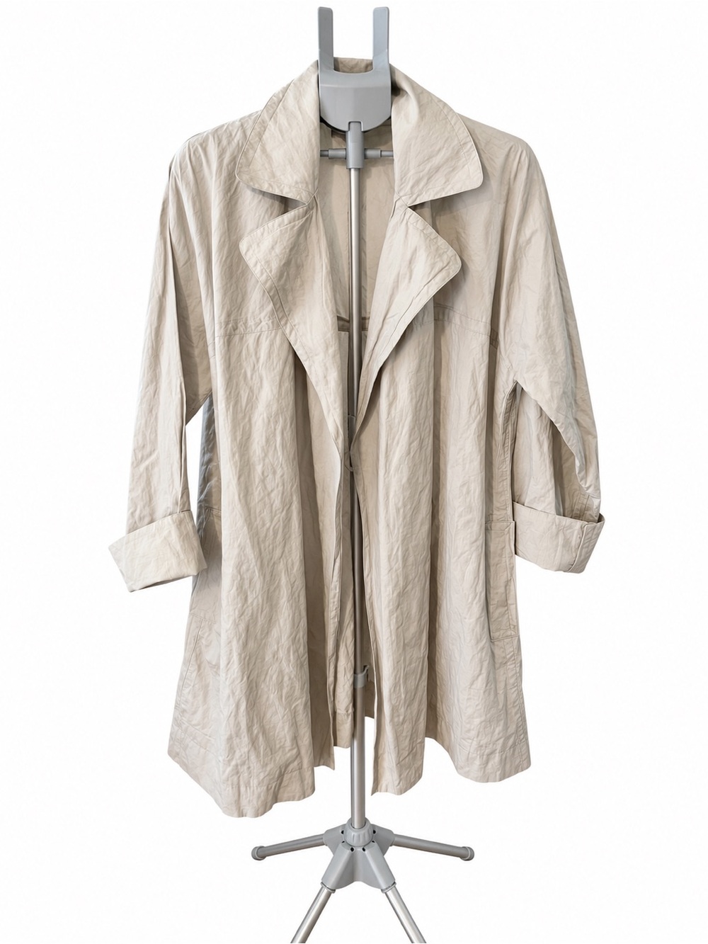 Vintage Y2K J.Jill Khaki Metallic Crinkle Open Front Trench Coat M